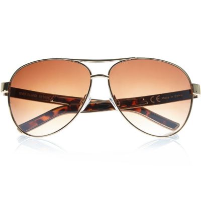 Gold tone tortoise aviator-style sunglasses